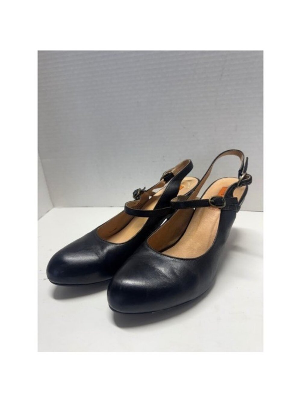 Miz Mooz Fortuna Black Leather Slingback Double Strap Cone Heel Pumps Size 7